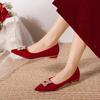 Zapatos de boda nuevos 2023, de gamuza roja, para novia, dama de honor, con cuentas y diamantes de imitación, de una sola capa, para mujer.