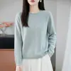 Camisa básica feminina emagrecedora, novo estilo primavera 2026, suéter fino de cor sólida macia com gola redonda, malha feminina de manga longa