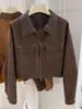 Chaqueta Corta Suede con Cuello Retro Otoño 2026 para Mujer, Versátil Chaqueta con Cremallera Versión Coreana, Top Estilo Workwear