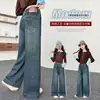 Calça Jeans Infantil 2026 Primavera e Outono Novo Estilo Moda Feminina Calça de Pernas Largas Solta Elástica Reta Longa para Crianças Maiores