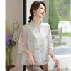Ropa de Verano de Estilo Chino para Mamá Camiseta Estilo Chino Camisa 2025 Nuevo Estilo Tops Casuales de Manga Corta Holgados para Mujeres de Mediana Edad