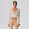 Nueva Ropa de Yoga de Manga Larga para Mujer con Tirantes Cruzados, Estilo Corto, Versátil, de Secado Rápido, Ajustada, Cubierta Deportiva de Manga Larga para Fitness y Running