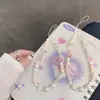 Cadena de Cuentas de Alta Gama Estilo Ins con Oso Rosa Transparente y Diseño de Flores, Lanyard Versátil para Teléfono y Llavero