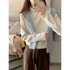 Impresionante top de punto azul lechoso, otoño/invierno 2025, capa base acanalada de cuello medio-alto, suéter versátil estilo coreano para mujer