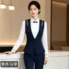 Atuendo profesional de otoño e invierno, traje de chaleco gris bordado para mujer, corte ajustado, elegante, adecuado para KTV, catering, uniforme de recepción de hotel