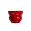Taza de Té de Calabaza Roja Estilo Dinastías Tang y Song, Juego de Té Kung Fu para Uso Doméstico, Taza de Degustación Festiva con Tendencia Nacional Chapada en Oro, Taza Maestra de Cerámica, Taza Individual