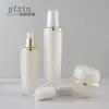 Botella Acrílica Blanca Perla con Tapa Redonda y Superficie de Diamante, Botella de Esencia de Emulsión de Agua, Botella de Crema para Ojos, Material de Empaque para Set de Botellas de Cosméticos