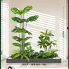 Combinação Paisagística de Plantas Artificiais Verdes Estilo Tropical com Vasos para Escadas Internas e Varandas, Plantas Verdes Grandes para Decoração de Casa, Sem Manutenção