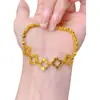 Pulsera de Latón Chapado en Oro Hueca Brillante Hielo Triturado Trébol de Cuatro Hojas Sandía, Joyería de Cuentas Florales de Moda y de Alta Gama