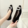 Nuevo R Boca Baja Estilo Noche Punta Cuadrada Pequeña Hebilla Cuadrada Pedrería Flats Gamuza Plano Altura Interna Aumentando Zapatos Zapatos Versátiles para Mujer