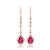Pulsera de cristal rosa fresco Anillo abierto europeo y americano Gancho para la oreja con borla de rubí Juego de colgante de oro rosa con turmalina roja