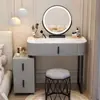 Nova Mesa de Maquiagem Moderna Minimalista de Alto Padrão para Espaços Pequenos 2025, Armazenamento de Luxo Leve, Mesa de Maquiagem Estilo Creme com Espelho Inteligente