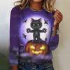 Camiseta de manga larga de Halloween para mujer, otoño e invierno, linda camiseta con estampado 3D de gato, diseño original, jersey para vacaciones