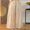 Pantalones de pierna ancha de algodón y lino color caramelo de verano para mujer, nuevos, literarios, holgados, casuales, forma de pera, versátiles, con cordón, patchwork, pantalones cortos