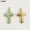 Wt-P2045 Más Vendido Clásico Cruz Turquesa Rojo Jade Amatista Piedra Chapado en Oro de 18 Quilates Accesorios de Collar Colgante
