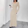 Amazon Exportación Transfronteriza Talla Grande Vestido de Rayas de Canalé Cepillado Otoño e Invierno Vestido Largo Moda y Elegante Vestido de Cuello en V Ropa para Mujer