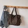 Bolso de Lona Estilo Coreano Ins con Estampado de Leopardo Retro, Bolso de Hombro o Axila de Compras de Nicho a la Moda, Bolsa de Tote de Gran Capacidad para Viajes