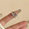 Anillo Liso Perlado de Alto Brillo Estilo Coreano, Anillo Abierto Apilable, Anillo Elegante Versátil Hecho a Mano con Incrustaciones de Diamantes Estilo Ins de Lujo Ligero para Mujeres