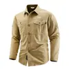 Camisa de Manga Larga para Hombre, Algodón Puro, Cuello de Solapa, Multibolsillos, Camisa Casual para Exteriores, Estilo Primavera y Otoño 2656