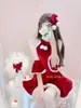 Miubby "Veludo de Neve" Desejo Puro Fofo Vermelho Veludo Cos Vestido Vermelho de Natal Sexy Ombro a Ombro Vestido de Ano Novo