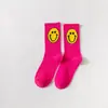 Meias de cano médio para crianças primavera e verão novas meias finas femininas cor de doce cartoon rosto sorridente meias empilhadas estilo japonês meias de algodão personalizadas moda