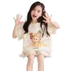 Nuevos Pijamas de Niña para Verano 2026 Manga Corta Delgados Dibujos Animados Ropa de Casa para Niños Mayores Conjunto de Shorts para Niñas