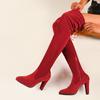 Comercio Exterior Otoño e Invierno Nuevo Talla Grande Botas Sobre la Rodilla Tacón Alto Punta Afilada Color Puro Cremallera Lateral Larga Zapatos de Mujer Botas Elásticas
