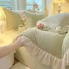 Otoño e Invierno Clase A Estilo Princesa Versión Coreana Estilo Encaje Terciopelo Tallado Terciopelo de Leche Juego de Cuatro Piezas Ropa de Cama Cálida Engrosada 4