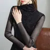 Camisa Base Brillante de Malla con Cuello Alto Otoño/Invierno 2026 para Mujer, Top de Manga Larga Ajustado con Volantes, Ropa para Mujer al por Mayor