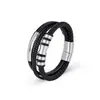 Pulsera Cruzada de Acero de Titanio para Hombre Europea y Americana, Pulsera de Cordón de Cuero de Acero Inoxidable con Cierre Magnético, Pulsera de Cordón de Cuero Trenzado Multicapa
