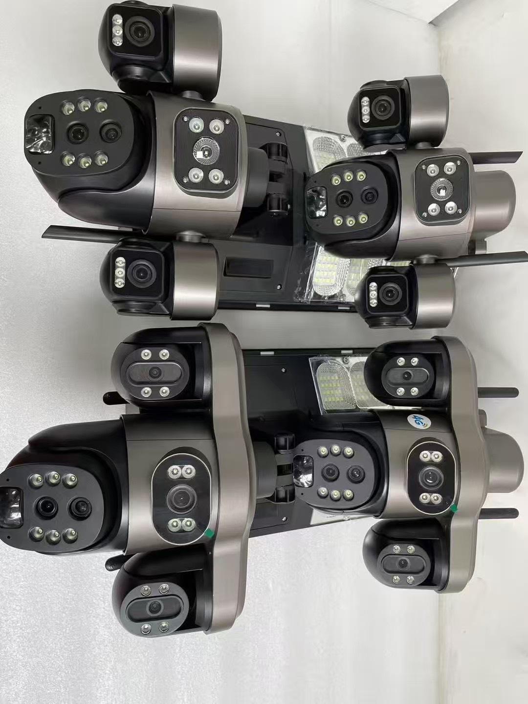 V380太阳能摄像头4G三画面3个电动云台手机远程控制三电动