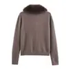 Fabricantes Mayoristas de Ropa para Mujer Transfronteriza 2025 Aliexpress Más Vendido Moda Elegante Chaqueta de Punto con Solapa de Piel Sintética