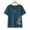 Conjunto de roupa de verão para vovó, blusa de manga curta para idosos, roupas para mulheres de meia-idade e mais velhas, camiseta para mãe, conjunto de duas peças com camisa e calça