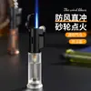 Isqueiro Personalizado de Fogo Direto Pistola de Spray Transparente Câmara de Gás Visível Capacidade Roda de Pedra de Afiar Fogo Direto Chama Azul À Prova de Vento Isqueiro Inflável