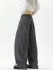 Pantalones grises de estilo americano, corte limpio, fluidos, de corte curvo, para hombres y mujeres, pantalones casuales de verano con sensación fluida, pantalones versátiles de largo hasta el suelo.