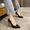 Sapatos Pretos de Salto Stiletto Pontiagudo Femininos 2024 Novos Coreanos de Camurça Salto Alto para Mulheres