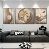 Arroz ouro branco luxo leve árvore de ouro lótus cristal geométrico pintura de três painéis pintura de parede para sala de estar personalizada a partir de imagem
