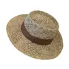 Sombrero de Paja de Ala Plana Hueco Estilo Old Money Francés para Mujer, Sombrero de Sol con Protección Solar para Vacaciones en la Playa de Verano