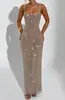 Vestido Sexy de Malla con Lentejuelas de Doble Tirante, Estilo Nuevo 2025 Europeo y Americano, Elegante Vestido de Noche Bodycon con Ceñidor en la Cintura