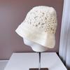 Sombrero de cubo con flores huecas para mujer, gorro de punto para las cuatro estaciones, gorro de lavabo de ganchillo hecho a mano, gorro de lana sencillo, gorro de moda que combina con todo.