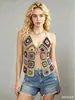 Camisole de crochê artesanal estilo boho com blocos de cor, peça de sobreposição de verão estilo cardigã vazado, top para férias na praia