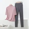 Conjunto de dos piezas de pijama y pantalón de modal ligero de verano, holgado, talla grande, ropa casual para el hogar para mujer
