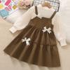 Roupa Infantil Meninas Saia Primavera e Outono Popular na Internet Novo Estilo Estilo Ocidental Vestido Infantil Doce Conjunto de Duas Peças Vestido de Alça Princesa Menina