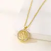 Popular collar con colgante redondo hueco del árbol de la vida estilo europeo y americano para mujer, cadena de clavícula geométrica de acero inoxidable con circonita