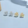 Clavo de Oreja con Diamantes Completos de Trébol para Mujer Plata de Ley 925 Personalizado Moda Clavo de Hueso de Oreja Simple Ins Elegante Joyería de Oreja