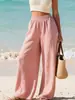 2026 Amazon Comércio Exterior Transfronteiriço Nova Roupa Feminina Verão Calças Casuais Finas Largas Emagrecedoras Femininas Cor Sólida Calças Longas