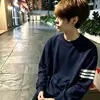 Camiseta masculina trendy estilo americano da marca ins, 100% algodão, manga longa, para primavera e outono, camiseta pesada de moda urbana com três listras exclusivas