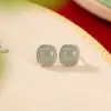 Pendientes de Plata de Ley S925 Yuebao Jewelry Cuadrados Simples de Azúcar y Jade de Agua Clara para Mujer Nuevo Estilo Chino Versátiles para el Trabajo Pendiente Más Vendido