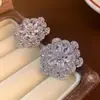 Pendientes de Zirconia Zirconia Aguja de Plata Industria Pesada Atmosféricos Pendientes de Botón Flor Tridimensional Romántica Francesa Incrustados de Zircón