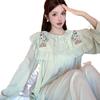 Novo Conjunto de Pijama Feminino de Seda Gelada para Primavera e Outono com Bordado de Flores e Mangas Longas Roupas de Casa Outwear Francês de Alta Qualidade em Ácido Acético